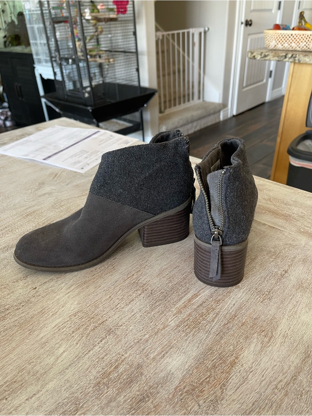 Toms Gray Suede & Knit Ankle Booties with Side Zip